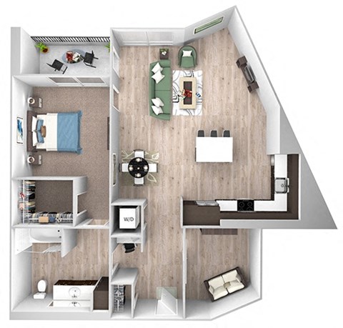 Floor plan for 1 bed, 1 bath, 960 sqft